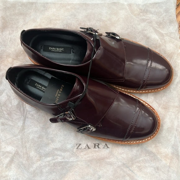 NEW Zara Women’s Lug Sole Chunky Loafers/ Blucher in Burgundy Red, Size 39/ US 8 - Picture 2 of 6